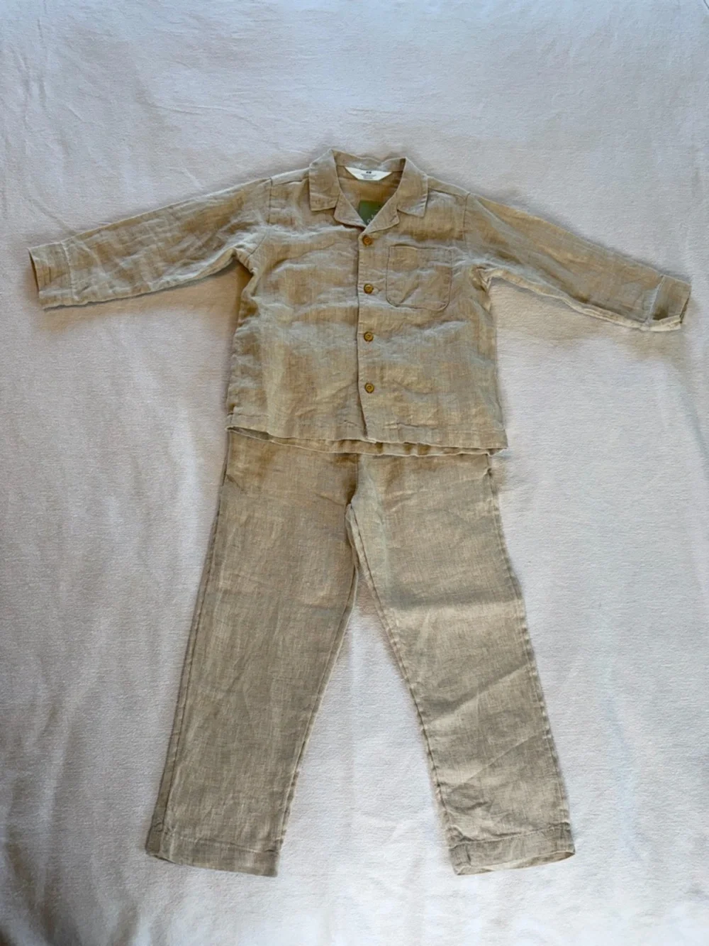 NWT Unisex Kids 100% Organic Linen Set 4T Natural Beige‎ 2 piece long sleeve